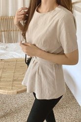 Camisa de oficina de manga corta con cinturón y pajarita